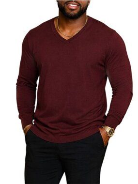 Harbor Island Mens Size Medium Maroon V-Neck Sweater 100% Acrylic Comfort